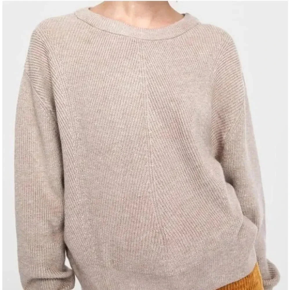 ZARA Womens Beige Sweater Size L Rib Knit Crop Minimalist Neutral